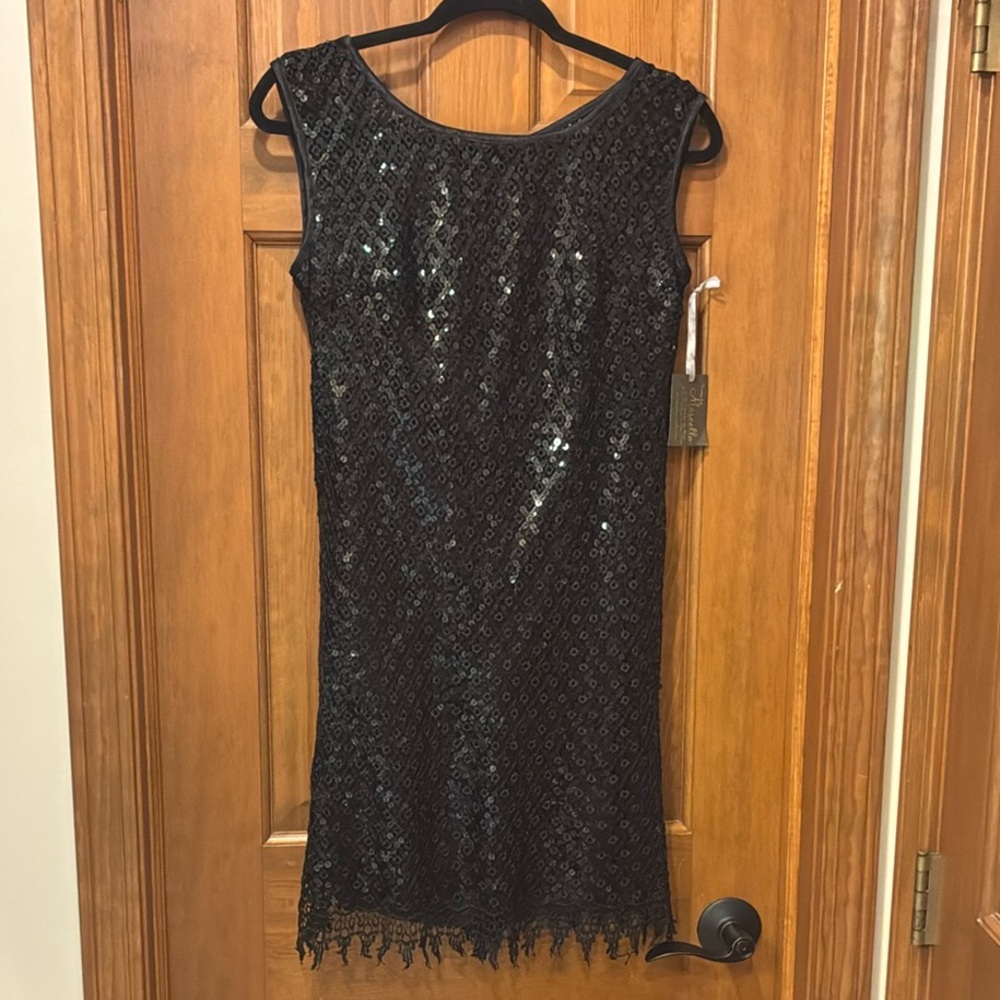 Whimsigoth lace fringe Black Sequin Sleeveless mini Dress cocktail ☀️